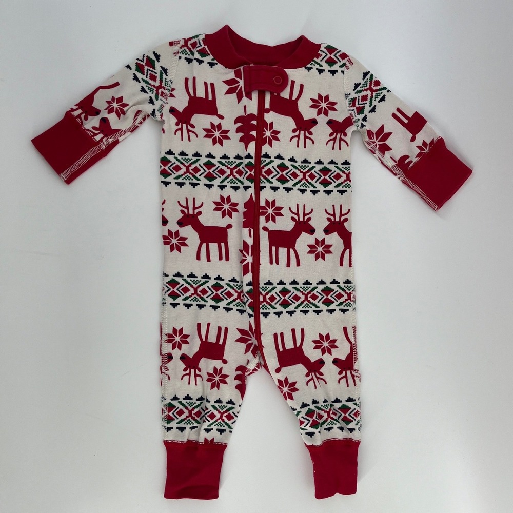 Hanna Andersson Holiday Dear Deer Organic Cotton Fair Isle Sleeper 50cm 0-6m‎
